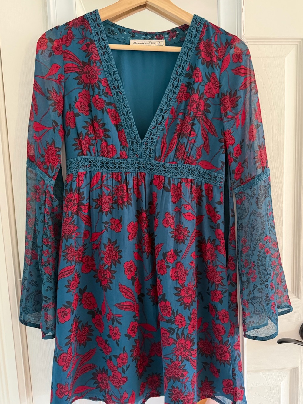 Abercrombie & Fitch Teal Dress with Red Floral Accents